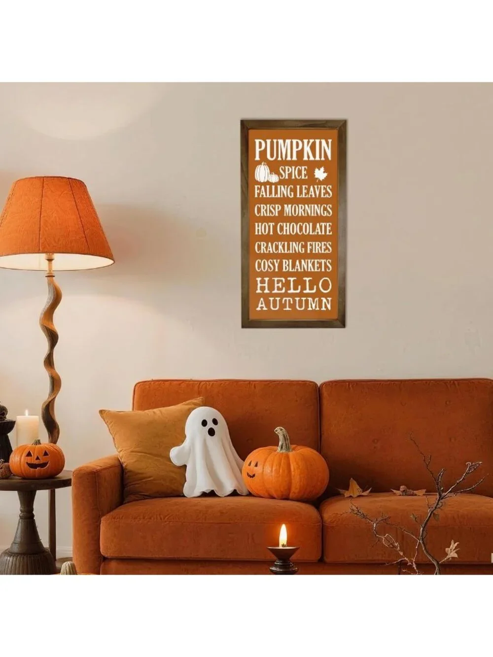 Rustic Pumpkin Wall Art, Farmhouse Framed Decor for Home Office & Living Room